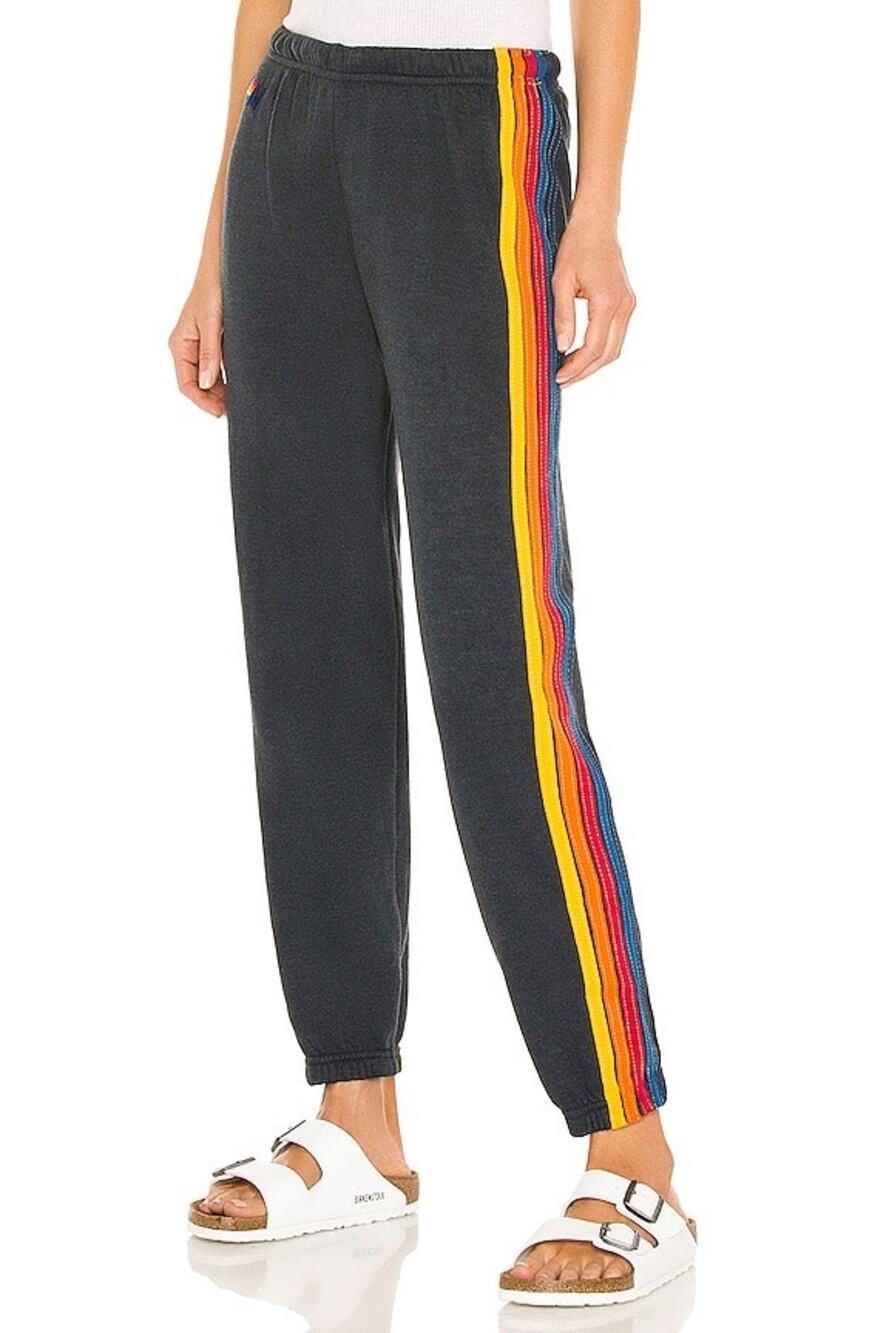 Aviator Nation S 5 Stripe Sweatpant in Charcoal